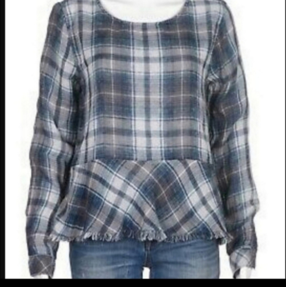 Cloth & Stone Anthropologie Plaid Peplum Shirt Style C1670-971-731